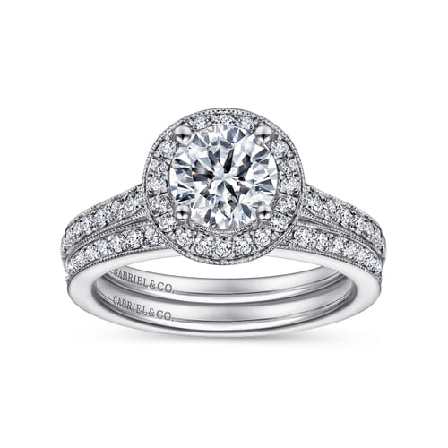 Vintage Inspired Platinum Round Halo Diamond Engagement Ring