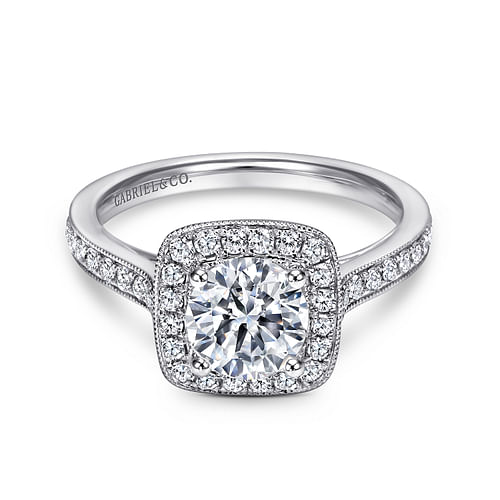 Vintage Inspired Platinum Round Halo Diamond Engagement Ring