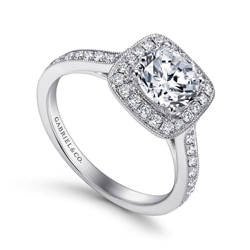 Vintage Inspired Platinum Round Halo Diamond Engagement Ring