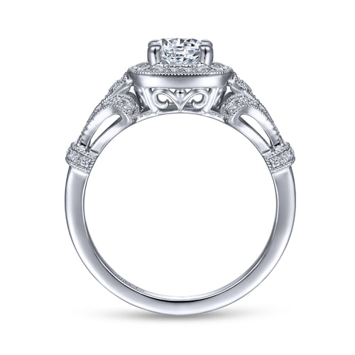 Vintage Inspired Platinum Round Halo Diamond Engagement Ring