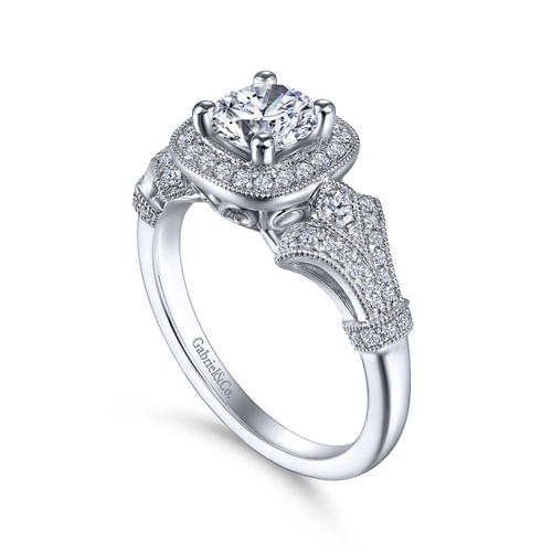 Vintage Inspired Platinum Round Halo Diamond Engagement Ring