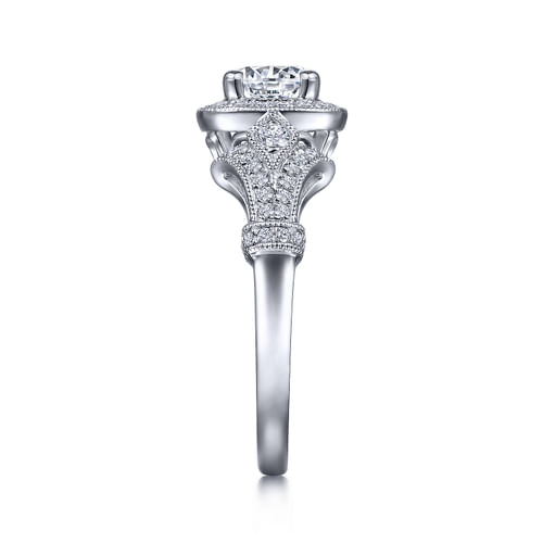 Vintage Inspired Platinum Round Halo Diamond Engagement Ring