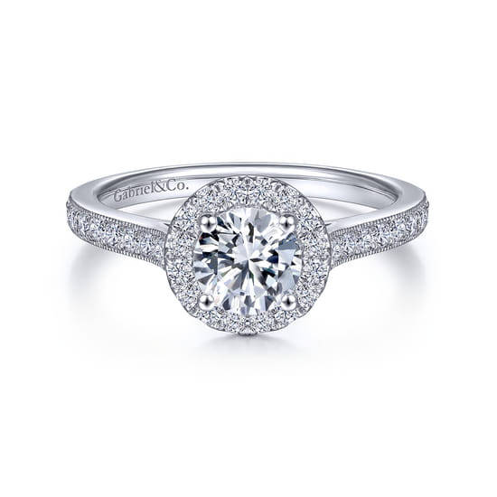 Gabriel - Vintage Inspired Platinum Round Halo Diamond Engagement Ring