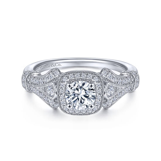 Gabriel - Vintage Inspired Platinum Round Halo Diamond Engagement Ring