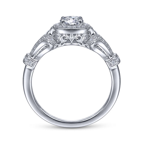 Vintage Inspired Platinum Round Halo Diamond Engagement Ring