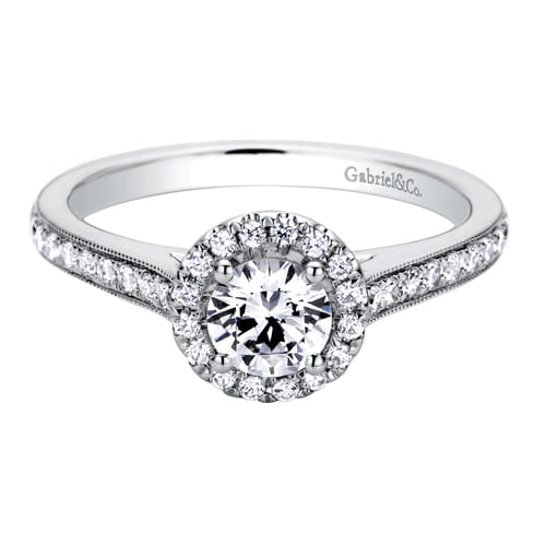 Vintage Inspired Platinum Round Halo Diamond Engagement Ring