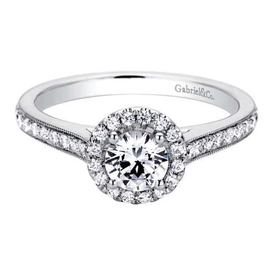 Gabriel - Vintage Inspired Platinum Round Halo Diamond Engagement Ring