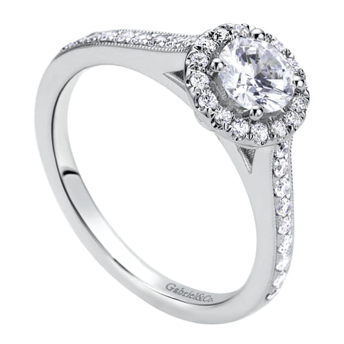 Vintage Inspired Platinum Round Halo Diamond Engagement Ring