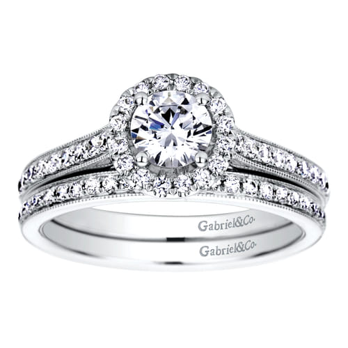 Vintage Inspired Platinum Round Halo Diamond Engagement Ring