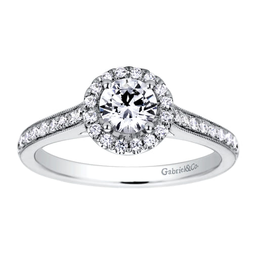 Vintage Inspired Platinum Round Halo Diamond Engagement Ring