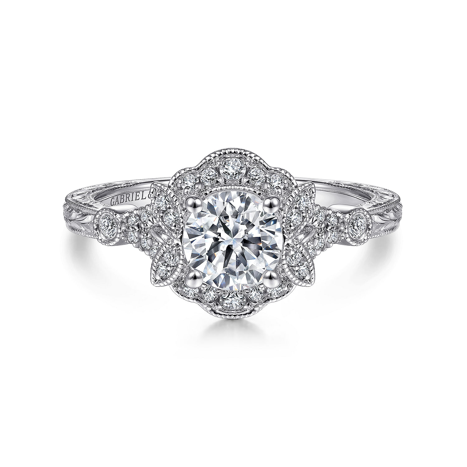 Gabriel - Vintage Inspired Platinum Round Halo Engagement Ring