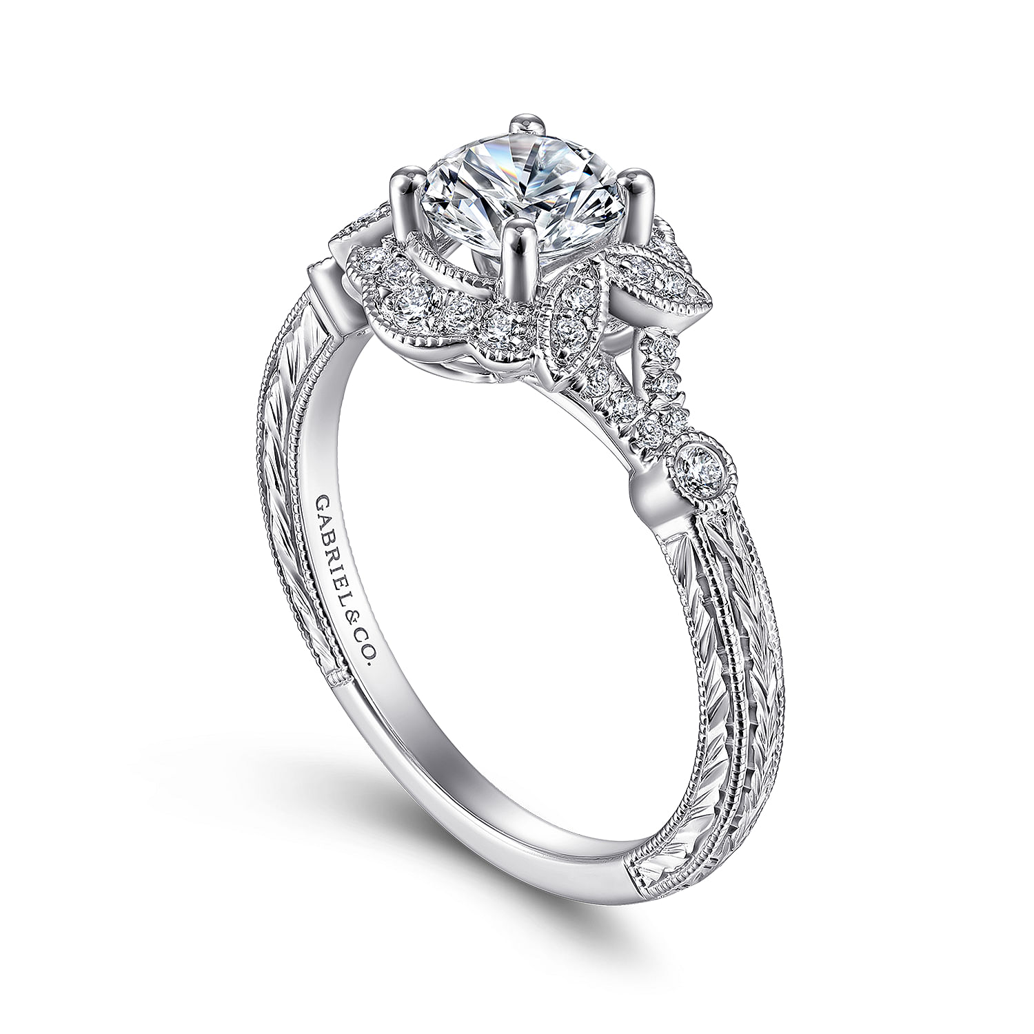 Vintage Inspired Platinum Round Halo Engagement Ring