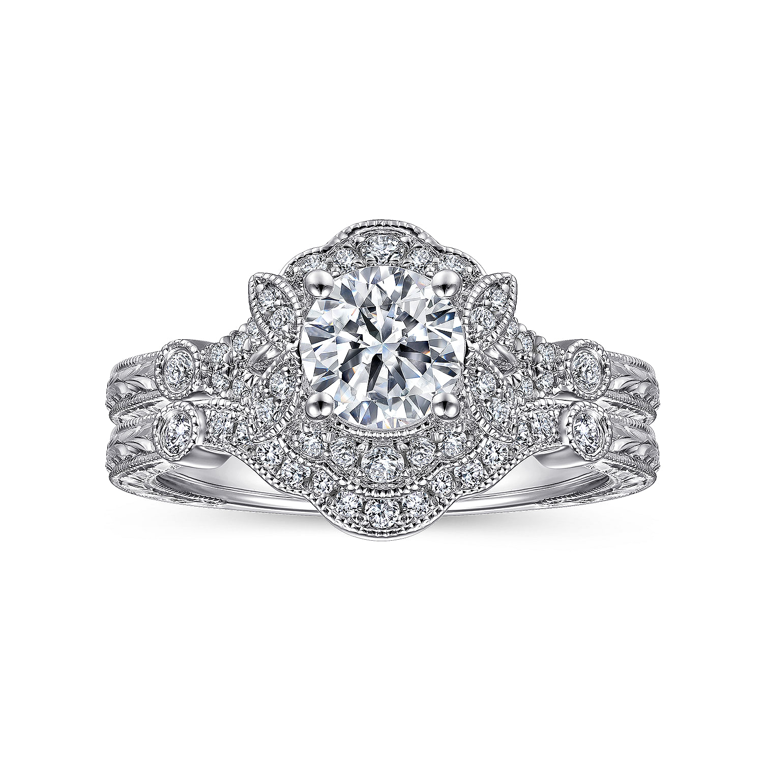Vintage Inspired Platinum Round Halo Engagement Ring