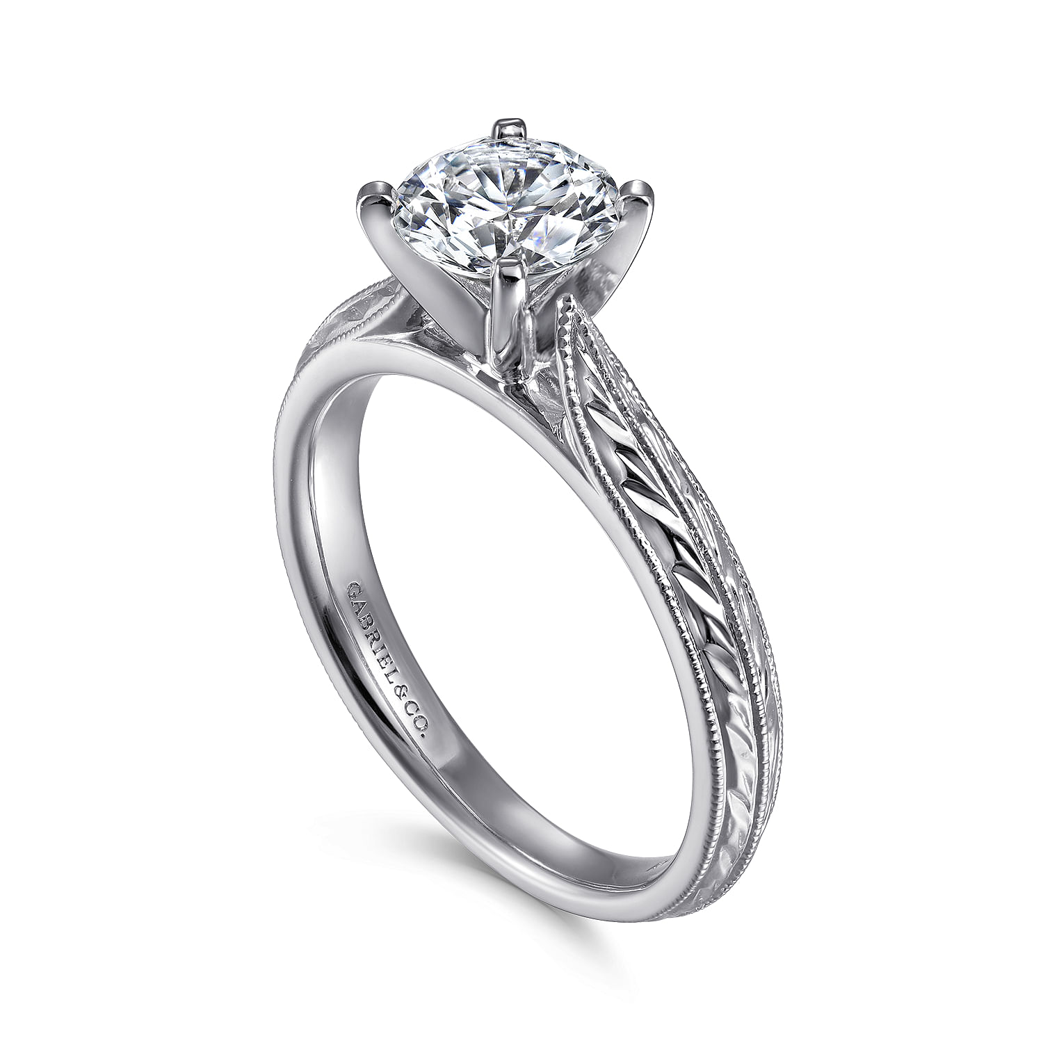 Vintage Inspired Platinum Round Solitaire Engagement Ring