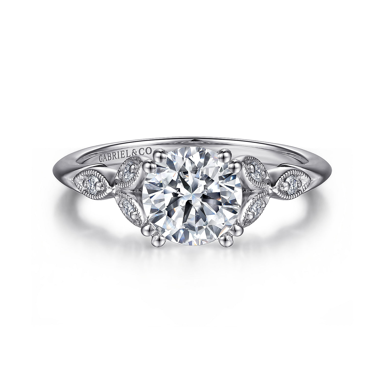 Gabriel - Vintage Inspired Platinum Round Split Shank Diamond Engagement Ring