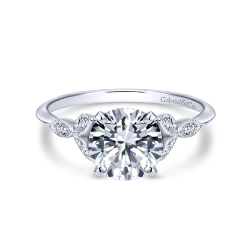 Vintage Inspired Platinum Split Shank Round Diamond Engagement Ring