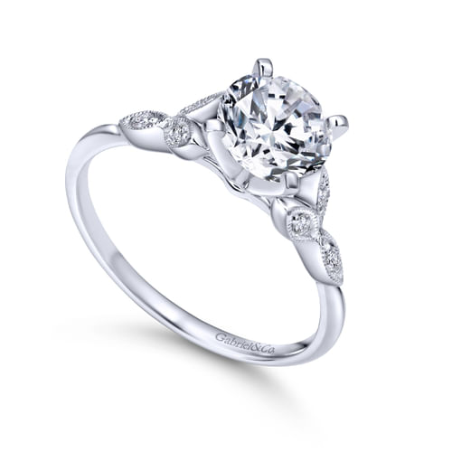 Vintage Inspired Platinum Split Shank Round Diamond Engagement Ring