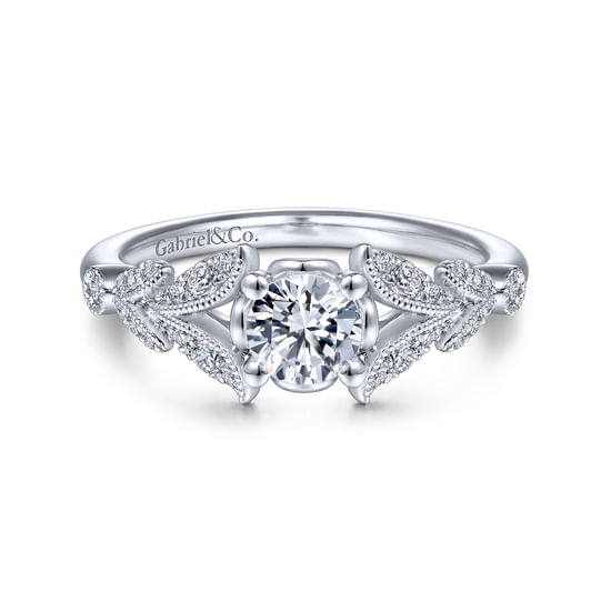 Gabriel - Vintage Inspired Platinum Split Shank Round Diamond Engagement Ring