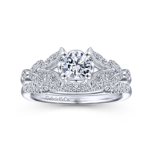 Vintage Inspired Platinum Split Shank Round Diamond Engagement Ring