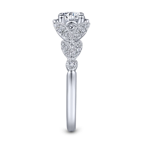 Vintage Inspired Platinum Split Shank Round Diamond Engagement Ring