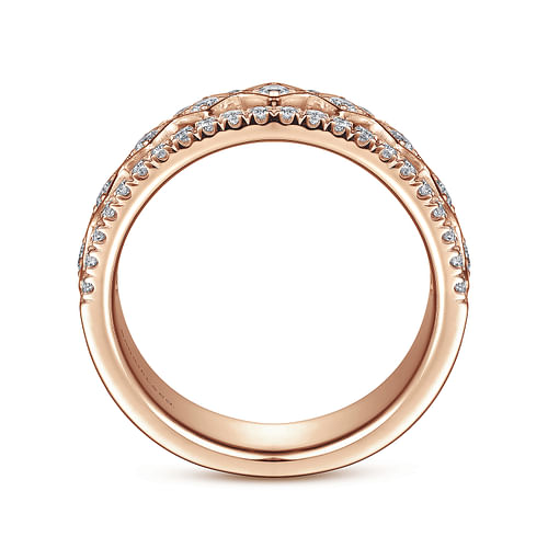 Wide 14K Rose  Gold Geometric Diamond Anniversary Band