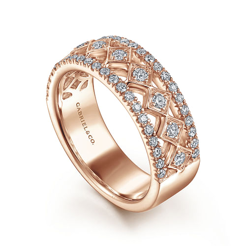 Wide 14K Rose  Gold Geometric Diamond Anniversary Band