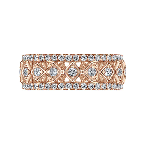Wide 14K Rose  Gold Geometric Diamond Anniversary Band