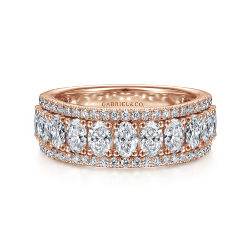 Wide 14K Rose Gold Oval and Round Diamond Anniversary Band