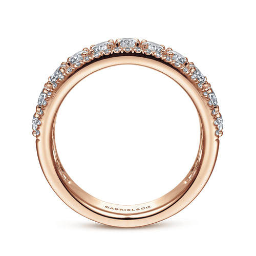 Wide 14K Rose Gold Oval and Round Diamond Anniversary Band
