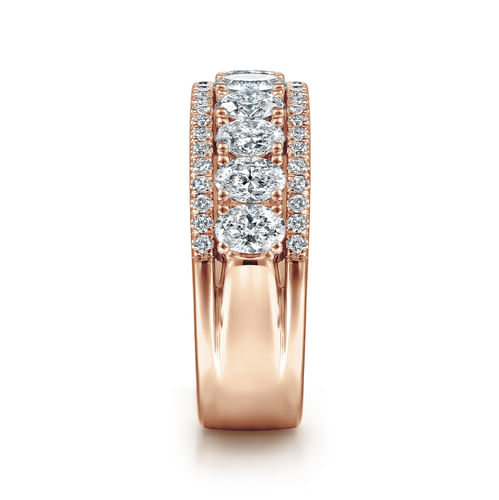Wide 14K Rose Gold Oval and Round Diamond Anniversary Band