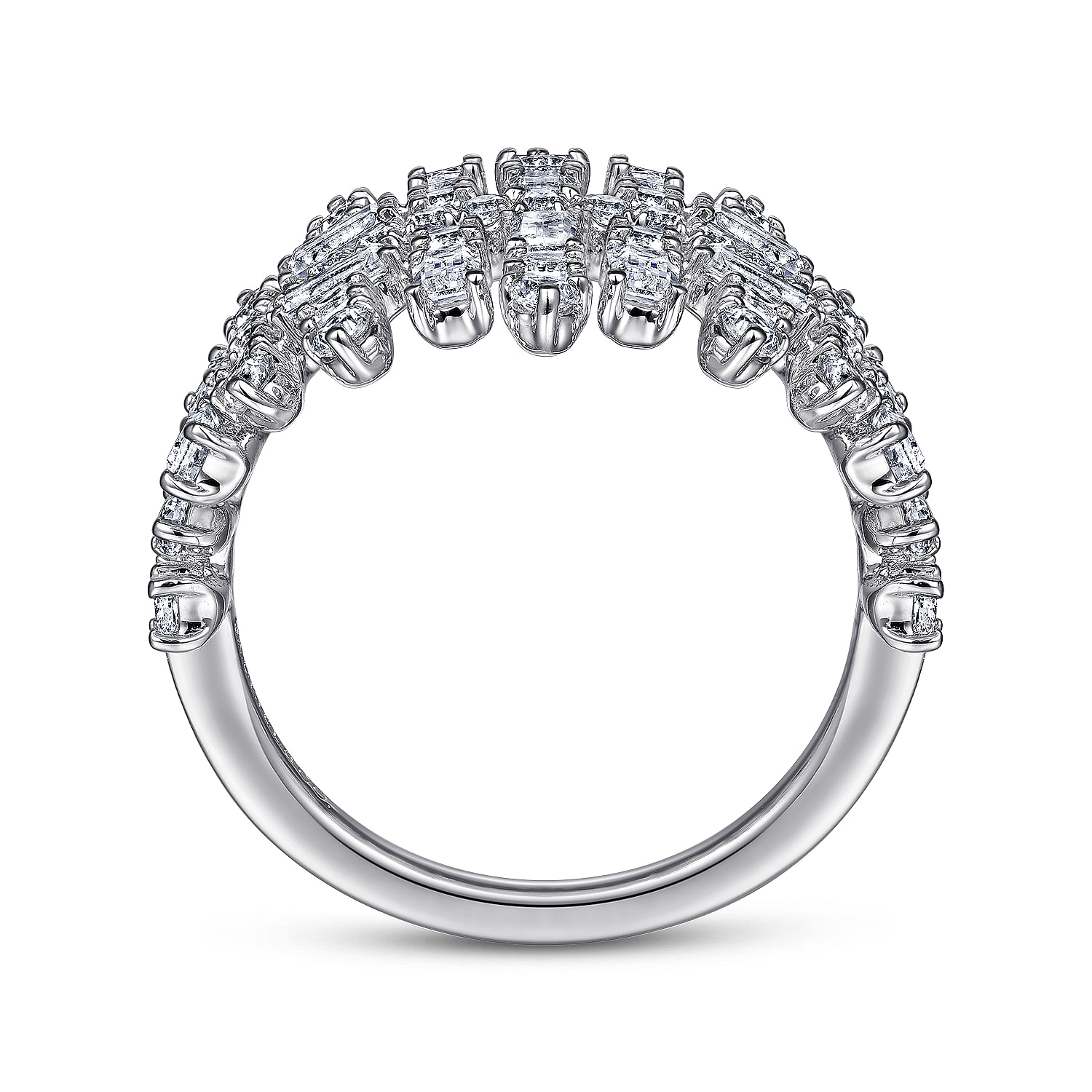 Wide 14K White Gold Baguette and Round Diamond Cage Ring