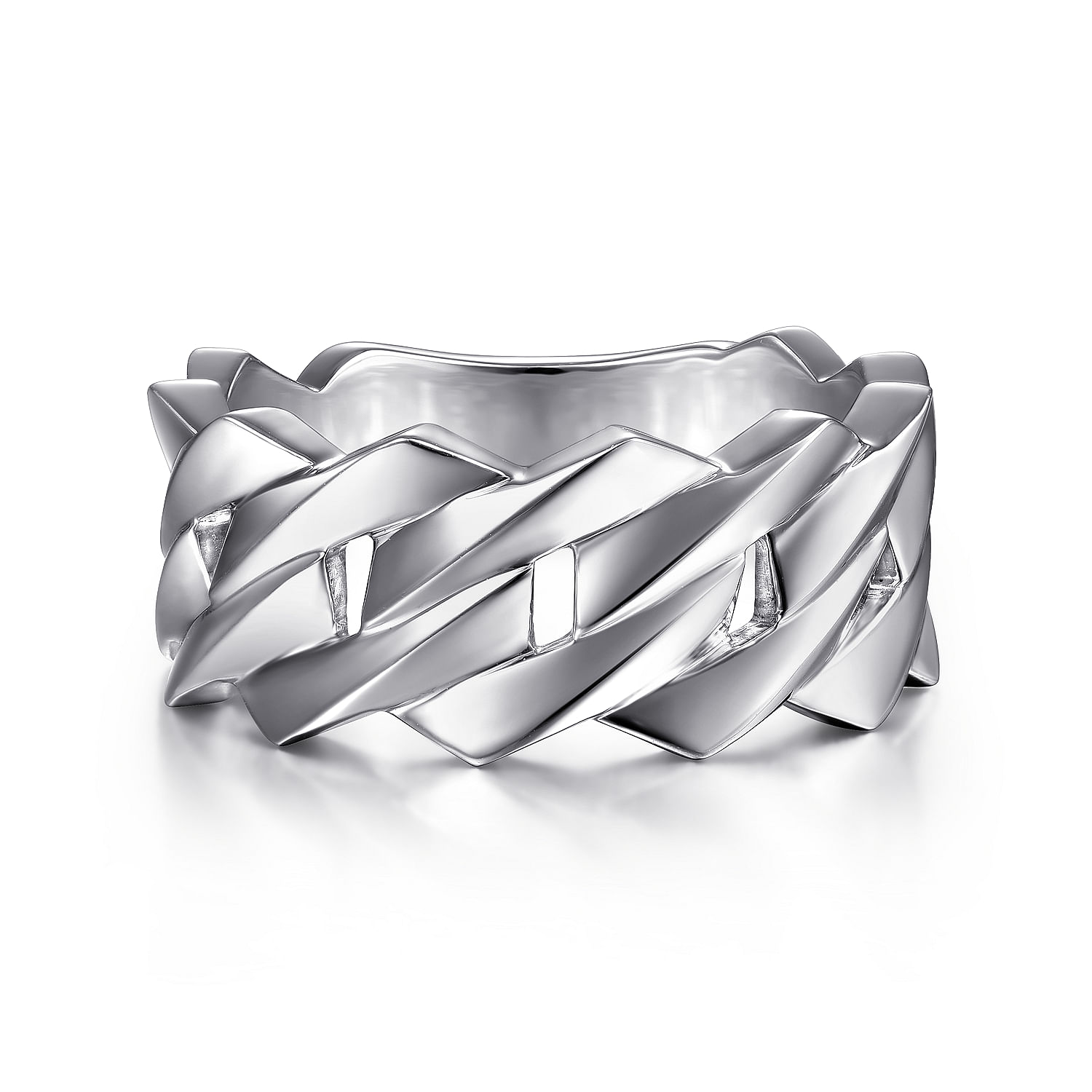 Wide 14K White Gold Chain Link Band in High Polished Finish