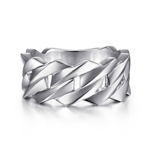 Wide 14K White Gold Chain Link Band in High Polished Finish
