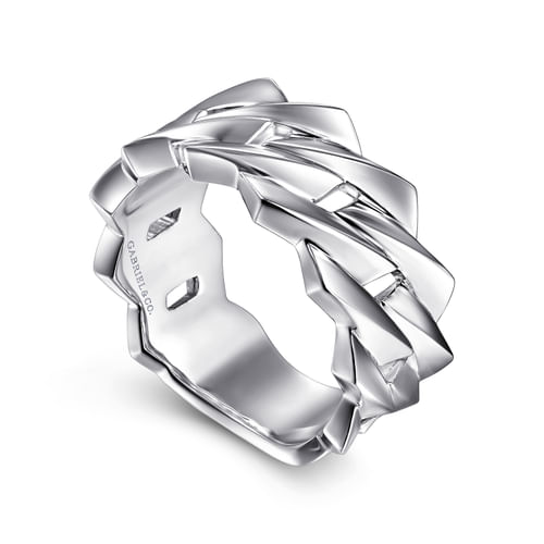 Wide 14K White Gold Chain Link Band in High Polished Finish