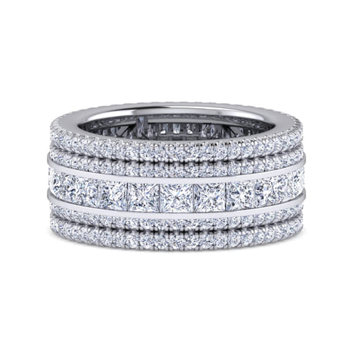 Wide 14K White Gold Channel Set Diamond Anniversary Band with Round and Princess Cut Diamonds