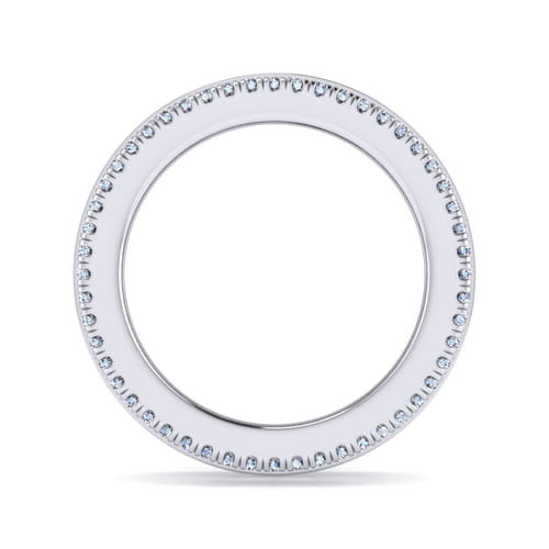 Wide 14K White Gold Channel Set Diamond Anniversary Band with Round and Princess Cut Diamonds