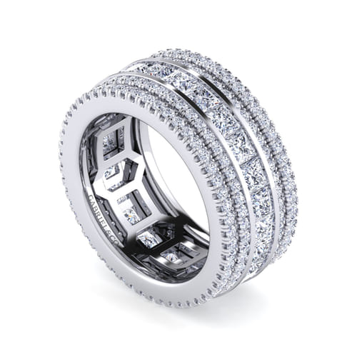Wide 14K White Gold Channel Set Diamond Anniversary Band with Round and Princess Cut Diamonds