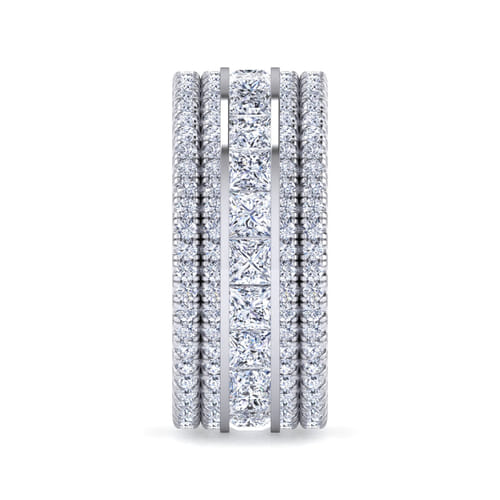 Wide 14K White Gold Channel Set Diamond Anniversary Band with Round and Princess Cut Diamonds