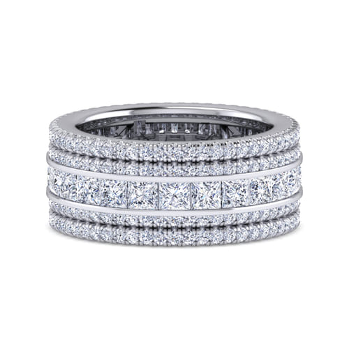 Wide 14K White Gold Channel Set Diamond Anniversary Band with Round and Princess Cut Diamonds