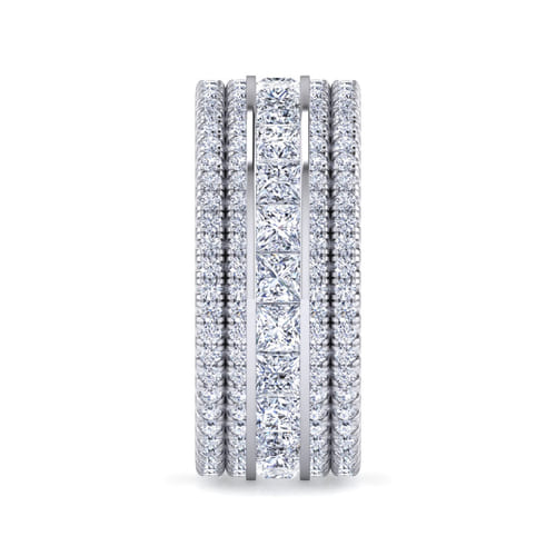 Wide 14K White Gold Channel Set Diamond Anniversary Band with Round and Princess Cut Diamonds