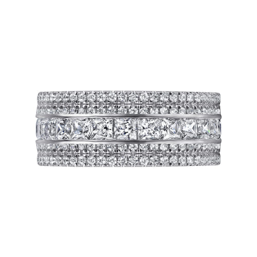 Wide 14K White Gold Channel Set Diamond Anniversary Band with Round and Princess Cut Diamonds