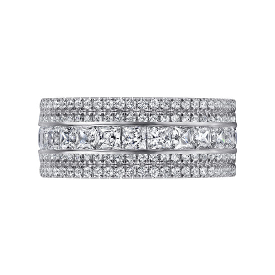 Wide 14K White Gold Channel Set Diamond Anniversary Band with Round and Princess Cut Diamonds angle 6