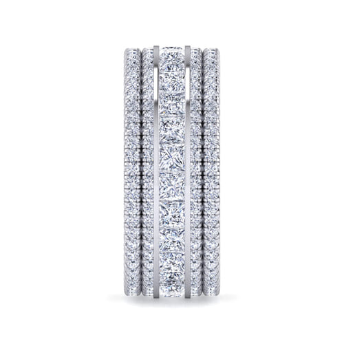 Wide 14K White Gold Channel Set Diamond Anniversary Band with Round and Princess Cut Diamonds