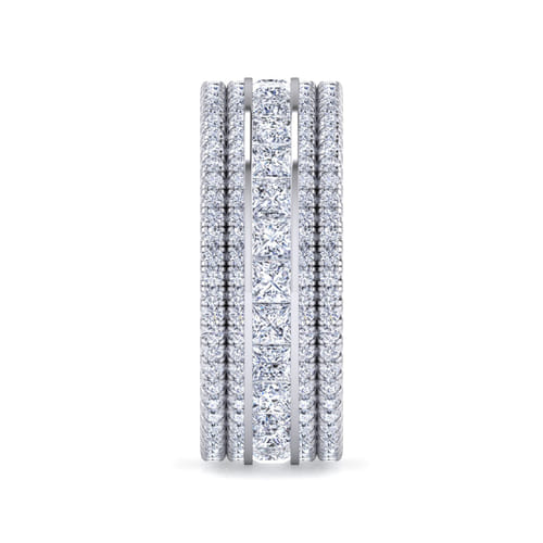 Wide 14K White Gold Channel Set Diamond Anniversary Band with Round and Princess Cut Diamonds