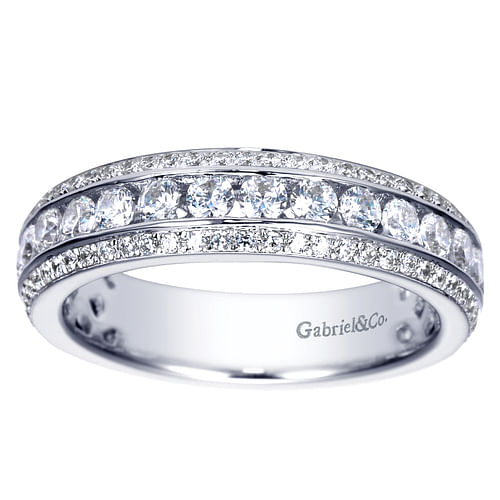 Wide 14K White Gold Channel Set Diamond Anniversary Band