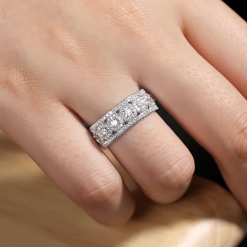 Wide 14K White Gold Diamond Anniversary Band