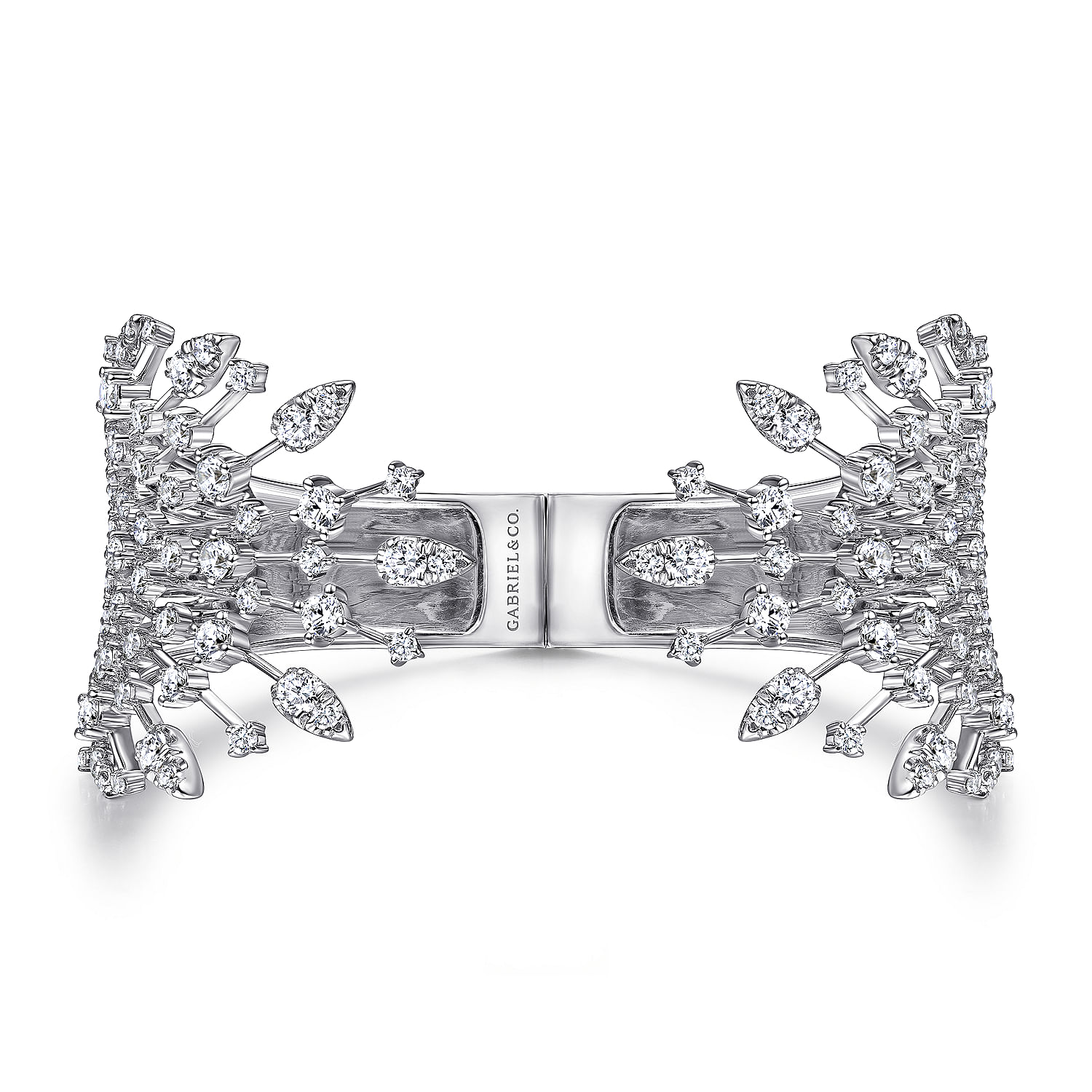 Gabriel - Wide 14K White Gold Diamond Burst Split Cuff Bracelet
