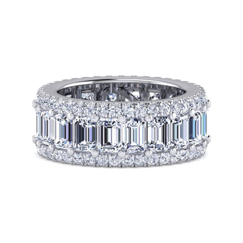 Wide 14K White Gold Emerald Cut Fancy Diamond Anniversary Band