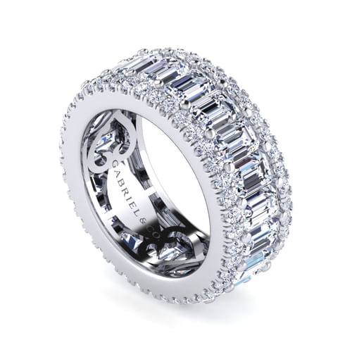 Wide 14K White Gold Emerald Cut Fancy Diamond Anniversary Band