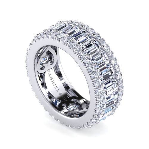 Wide 14K White Gold Emerald Cut Fancy Diamond Anniversary Band